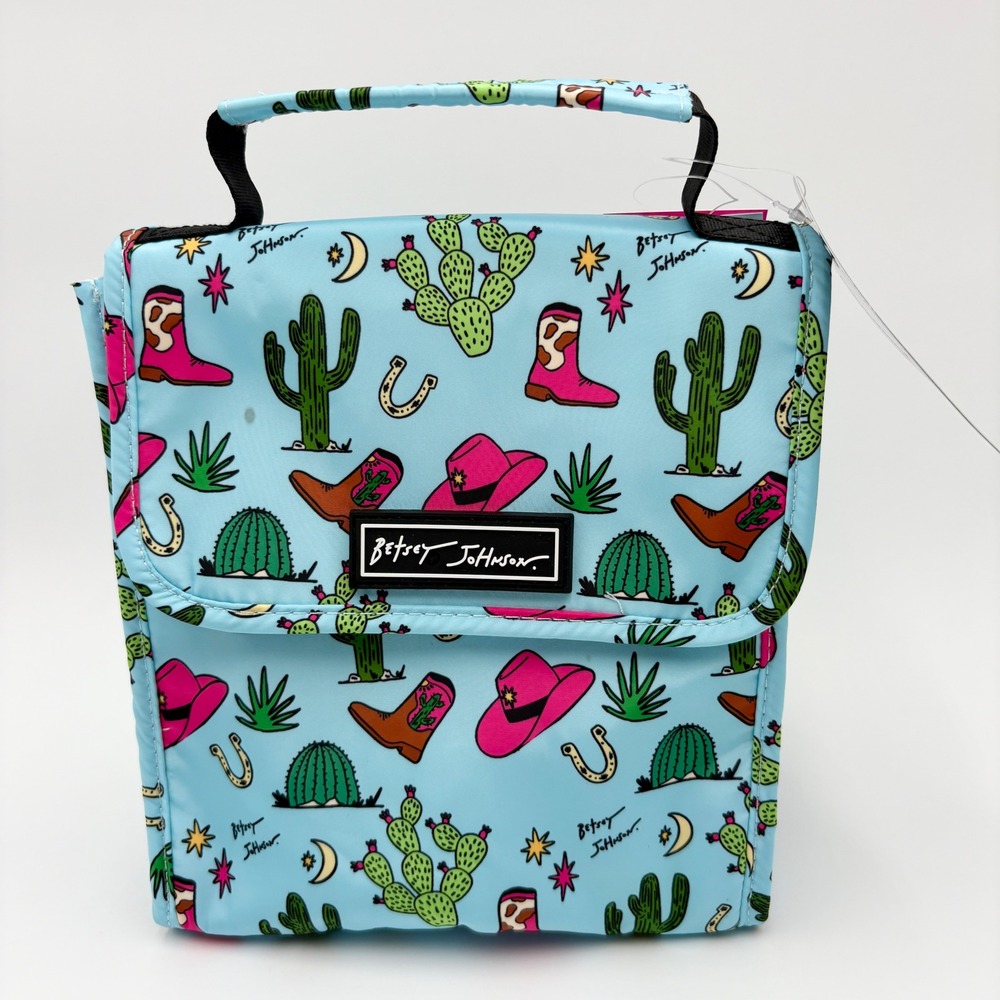 Betsey Johnson Blue Flap Top Lunch Tote Insulated Cooler Bag Western Print‎ New